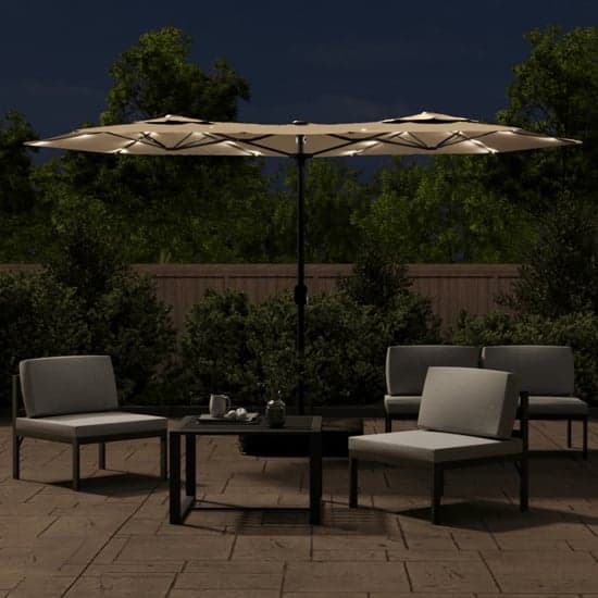 Aelia Fabric Double-Head Parasol In Taupe With LED Lights_2