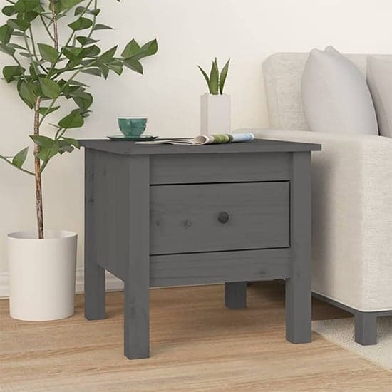 Aeneas Solid Pinewood Side Table With 1 Drawer In Grey_1