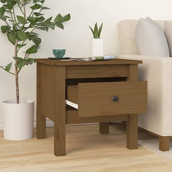 Aeneas Solid Pinewood Side Table With 1 Drawer In Honey Brown_2