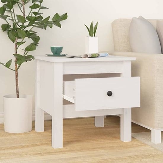 Aeneas Solid Pinewood Side Table With 1 Drawer In White_2