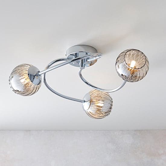 Aerith 3 Lights Smoked Glass Semi Flush Ceiling Light In Chrome_2