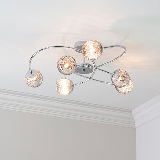 Aerith 6 Lights Smoked Glass Semi Flush Ceiling Light In Chrome_3