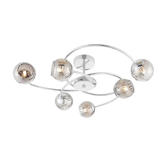 Aerith 6 Lights Smoked Glass Semi Flush Ceiling Light In Chrome_4