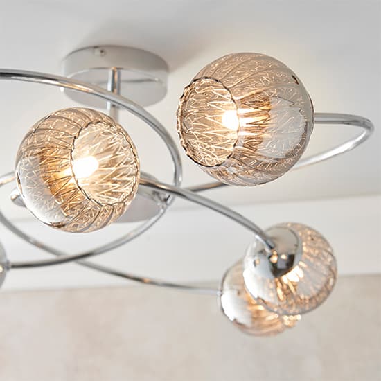 Aerith 6 Lights Smoked Glass Semi Flush Ceiling Light In Chrome_5