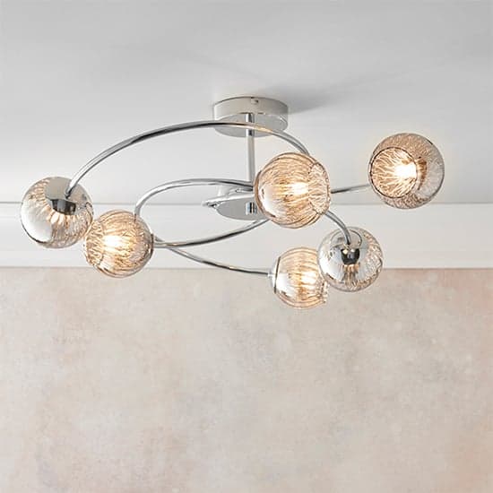 Aerith 6 Lights Smoked Glass Semi Flush Ceiling Light In Chrome_1