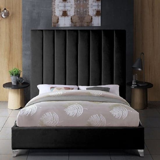 Aerostone Plush Velvet Upholstered Double Bed In Black_2