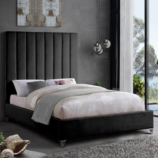 Aerostone Plush Velvet Upholstered Double Bed In Black_1