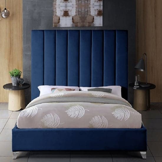 Aerostone Plush Velvet Upholstered Double Bed In Blue_2