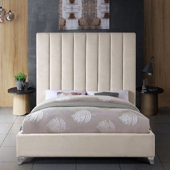 Aerostone Plush Velvet Upholstered Double Bed In Cream_2