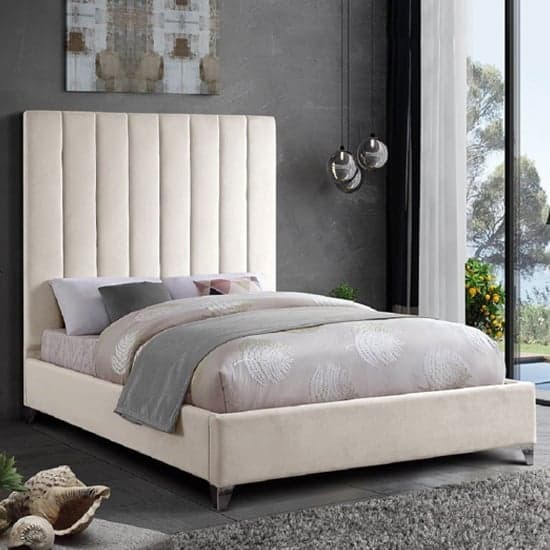 Aerostone Plush Velvet Upholstered Double Bed In Cream_1