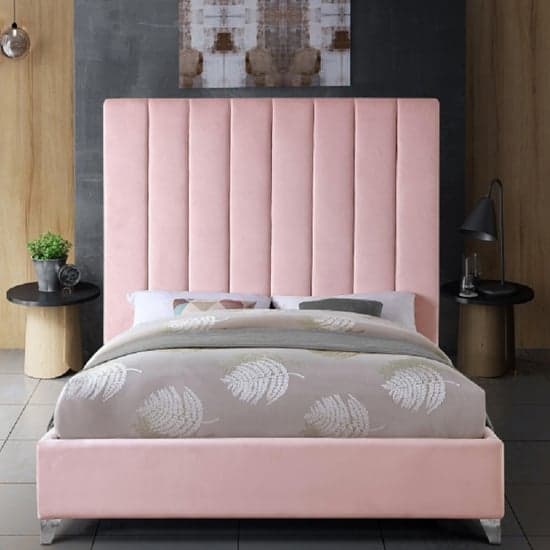 Aerostone Plush Velvet Upholstered Double Bed In Pink_2