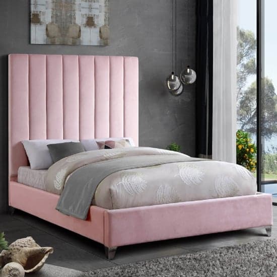 Aerostone Plush Velvet Upholstered Double Bed In Pink_1