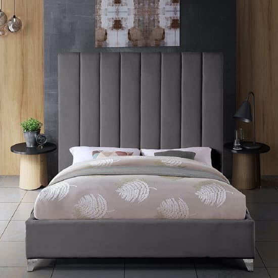Aerostone Plush Velvet Upholstered Super King Size Bed In Steel_2