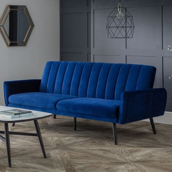 Abeje Velvet Sofa Bed In Blue With Black Tapered Legs_1