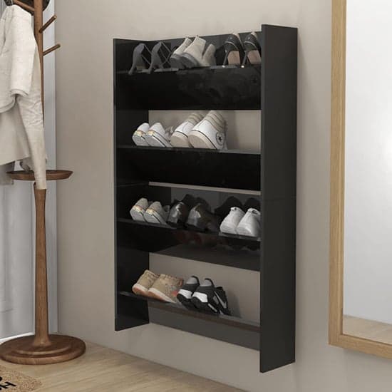 Agim High Gloss Shoe Storage Rack With 4 Shelves In Black_1