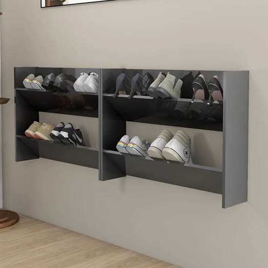 Agim High Gloss Shoe Storage Rack With 4 Shelves In Grey Furniture in