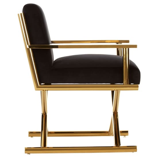 Agnetas Velvet Bedroom Chair In Black With Gold Frame_4