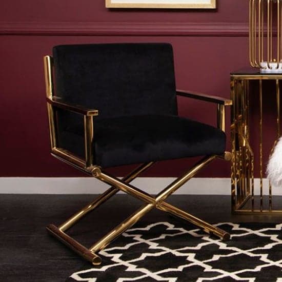 Agnetas Velvet Bedroom Chair In Black With Gold Frame_1