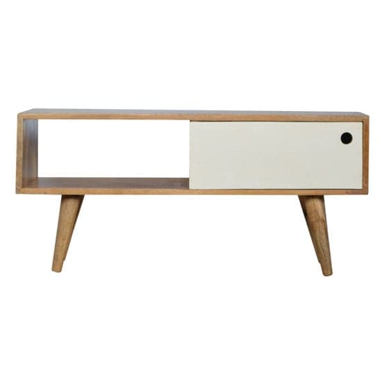 Agoura Wooden TV Stand In Oak Ish And White With Sliding Door_2