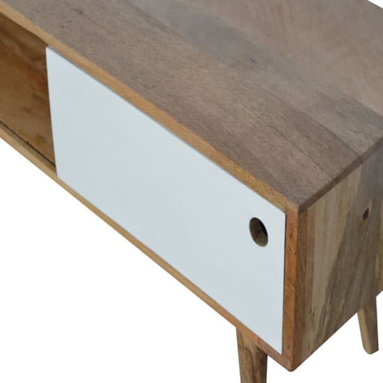 Agoura Wooden TV Stand In Oak Ish And White With Sliding Door_3