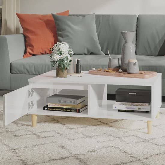Agron High Gloss Coffee Table With 1 Door In White_2