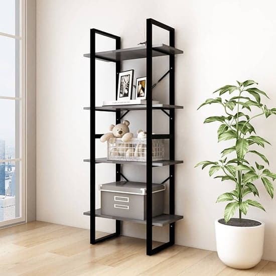 Aharon 4-Tier Solid Pinewood Bookshelf In Grey_1