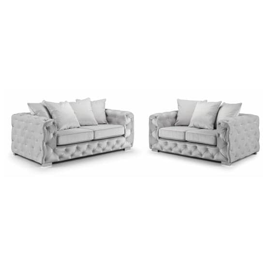 Ahern Plush Velvet 3 Seater And 2 Seater Sofa Suite In Silver_1