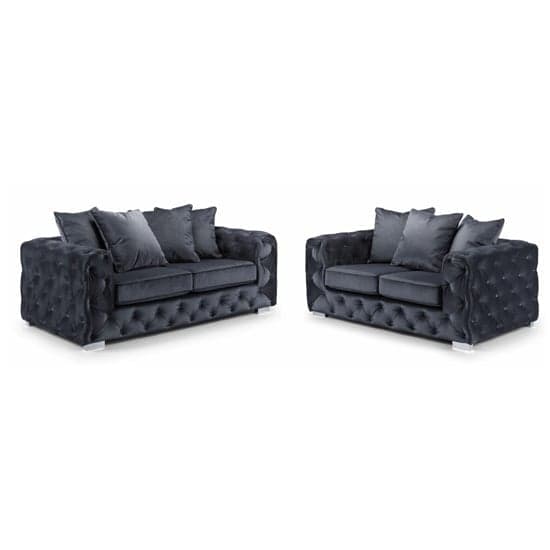 Ahern Plush Velvet 3 Seater And 2 Seater Sofa Suite In Slate_1