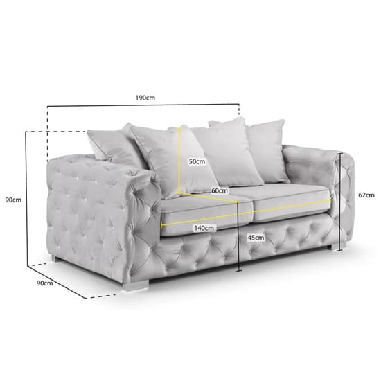 Ahern Plush Velvet 3 Seater Sofa In Silver_6