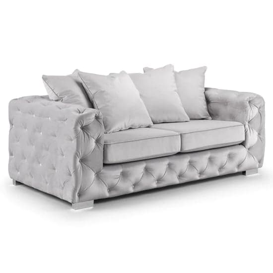Ahern Plush Velvet 3 Seater Sofa In Silver_1