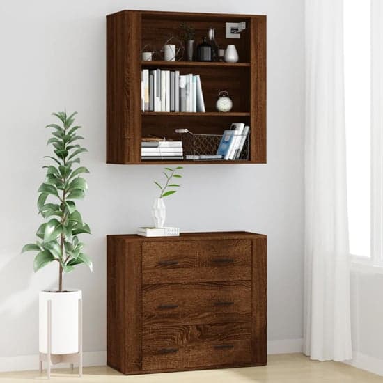 Ailie Wooden Highboard With 3 Drawers 2 Shelves In Brown Oak_2