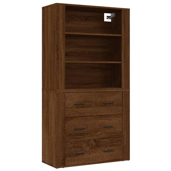 Ailie Wooden Highboard With 3 Drawers 2 Shelves In Brown Oak_3