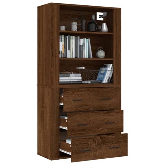 Ailie Wooden Highboard With 3 Drawers 2 Shelves In Brown Oak_4