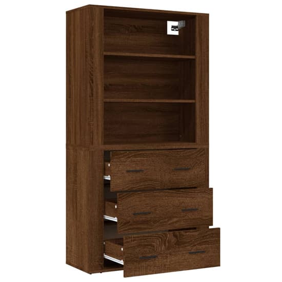 Ailie Wooden Highboard With 3 Drawers 2 Shelves In Brown Oak_5