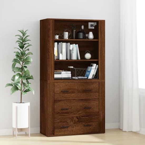 Ailie Wooden Highboard With 3 Drawers 2 Shelves In Brown Oak_1