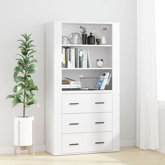 Ailie Wooden Highboard With 3 Drawers 2 Shelves In White_1