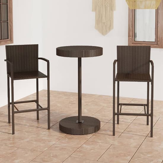 Aimee Outdoor Poly Rattan Bar Table With 2 Stools In Brown_2