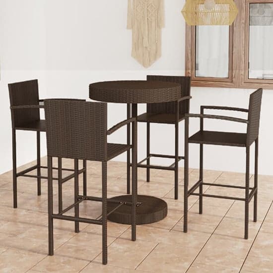 Aimee Outdoor Poly Rattan Bar Table With 4 Stools In Brown_1
