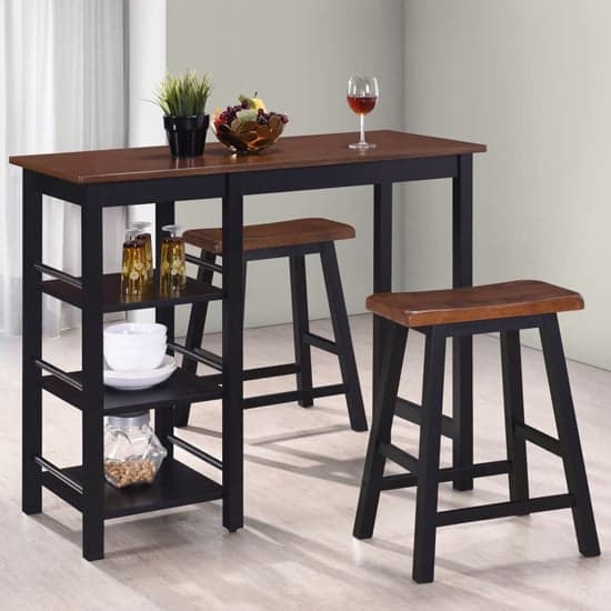 Ainhoa Wooden Bar Table With 2 Bar Stools In Brown And Black_1