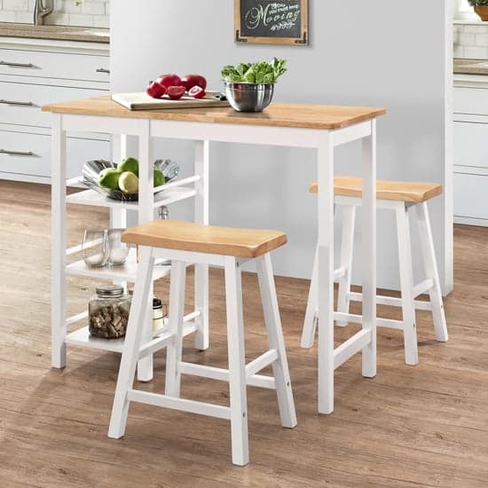 Ainhoa Wooden Bar Table With 2 Bar Stools In Natural And White_1