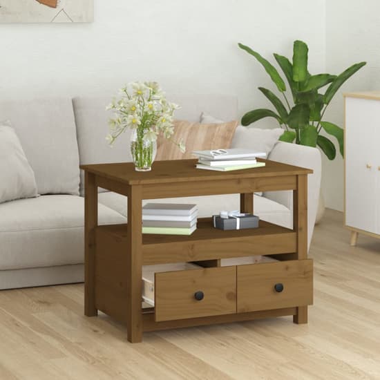 Aitla Pine Wood Coffee Table With 2 Drawer In Honey Brown_2