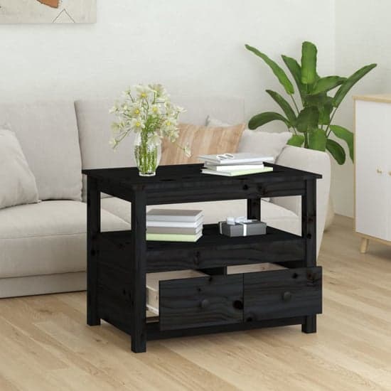 Aitla Pine Wood Coffee Table With 2 Drawers In Black_2
