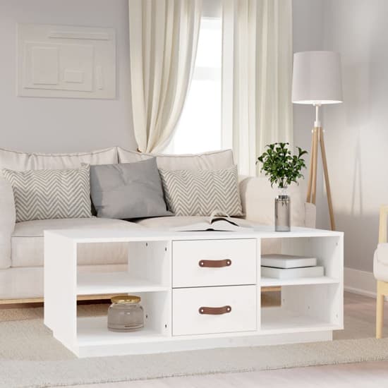 Aivar Pine Wood Coffee Table With 2 Drawers In White_1