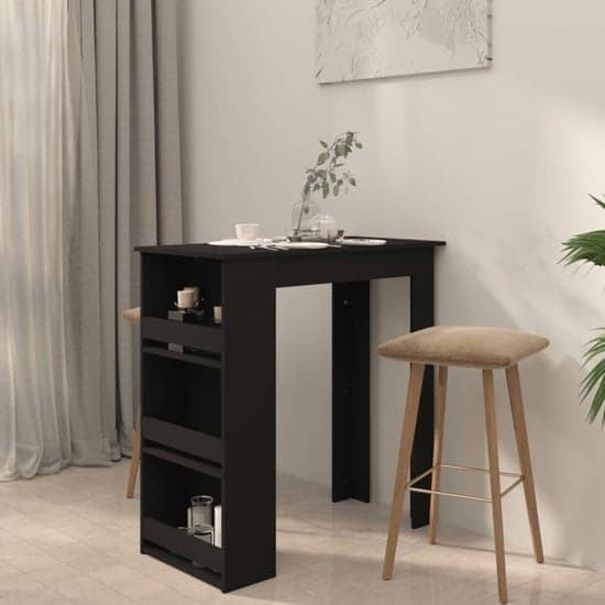 Aiza 102cm Wooden Bar Table With Storage Rack In Black_2