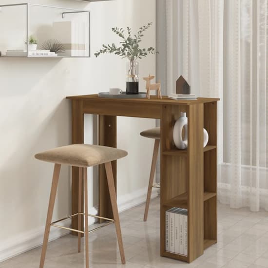Aiza Wooden Bar Table With Shelf In Brown Oak Furniture in Fashion