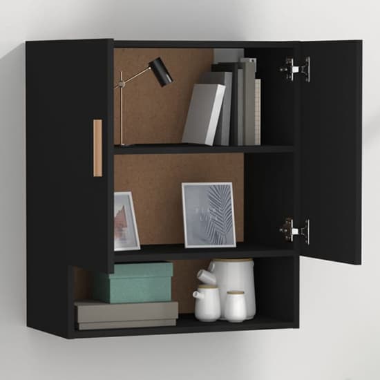Aizza Wooden Wall Storage Cabinet With 2 Doors In Black_2