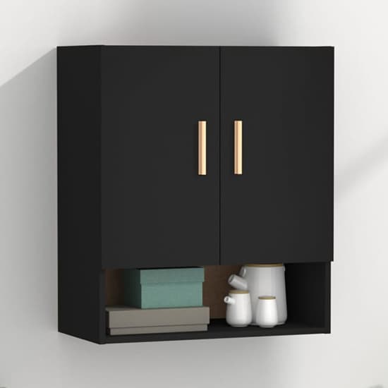 Aizza Wooden Wall Storage Cabinet With 2 Doors In Black_1