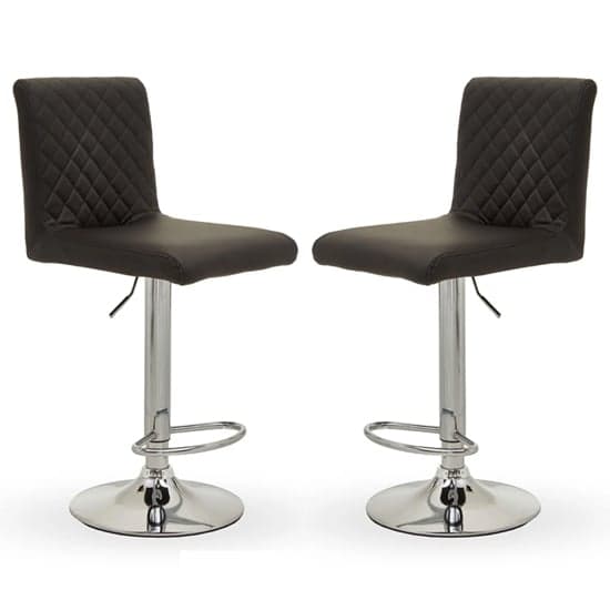 Baino Black Leather Bar Chairs With Round Chrome Base In A Pair_1