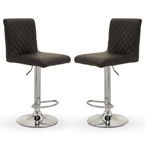 Baino Black Leather Bar Chairs With Round Chrome Base In A Pair