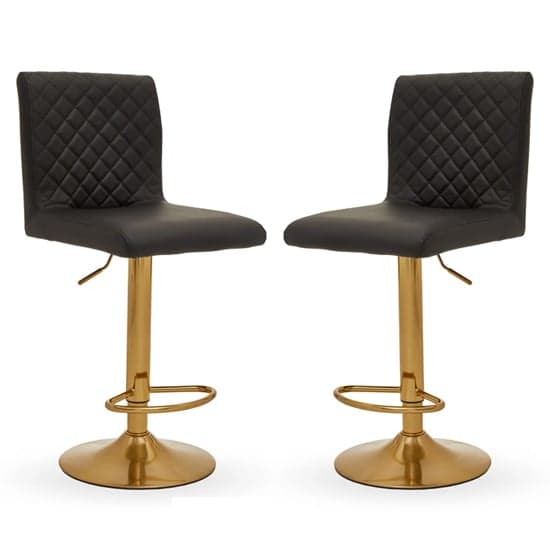 Baino Black Leather Bar Chairs With Round Gold Base In A Pair_1